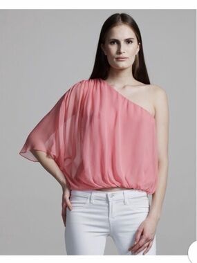 BRAND NEW NWT One-Shoulder Chiffon Top ALICE & OLIVIA M PINK